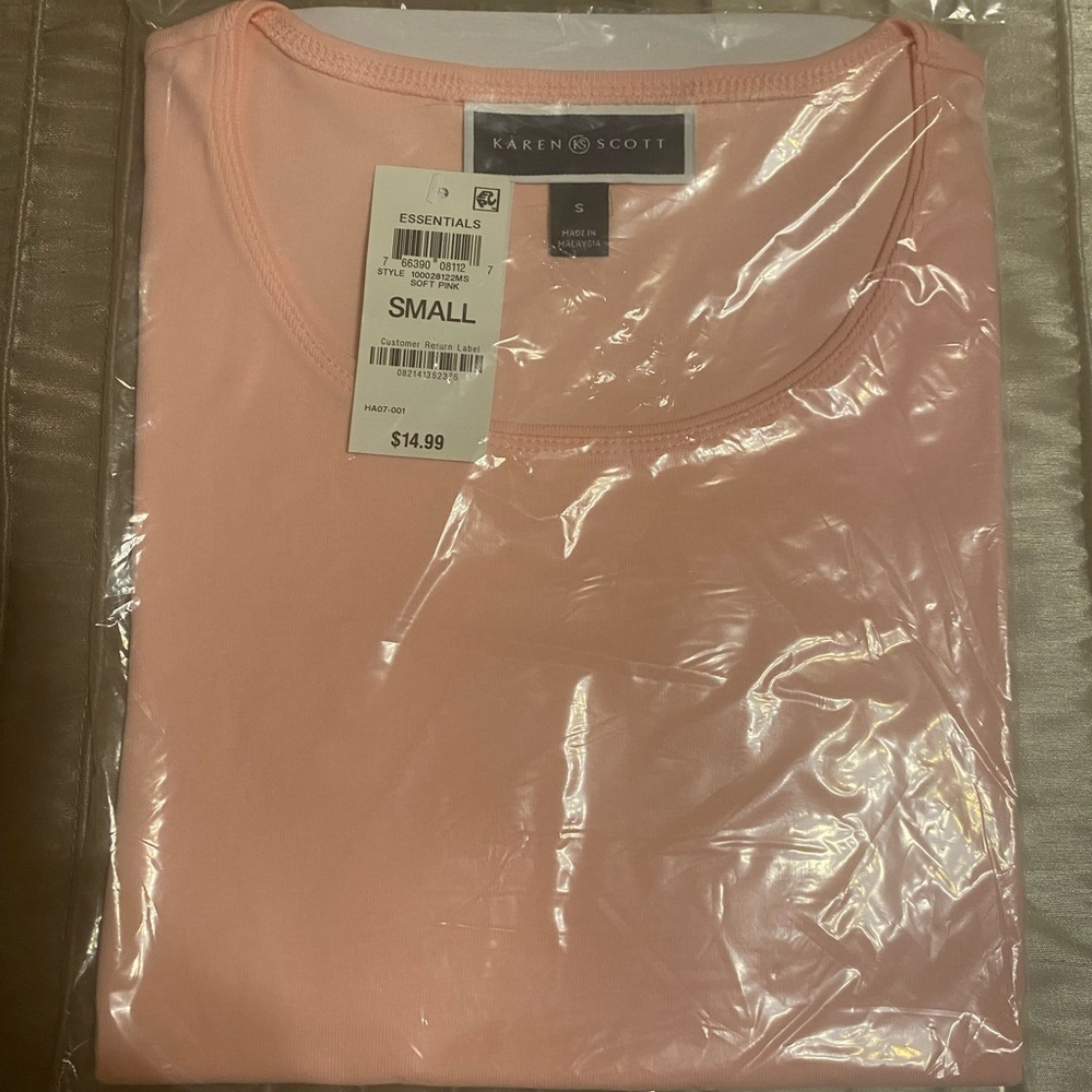 NEW - Karen Scott Short Sleeve Scoop Neck Top. Small. Soft Pink. - Picture 6 of 7
